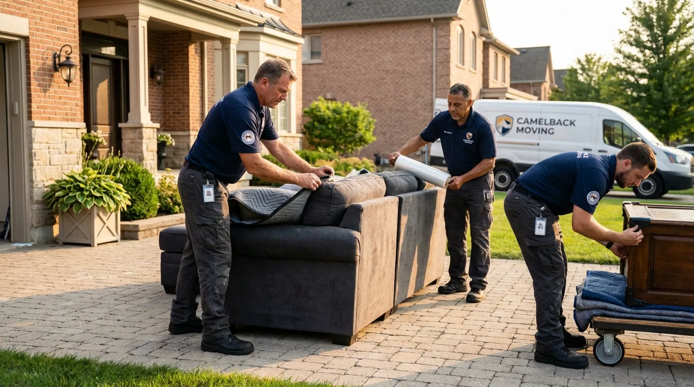 Large estate moving crew wrapping furniture in Queens, NY